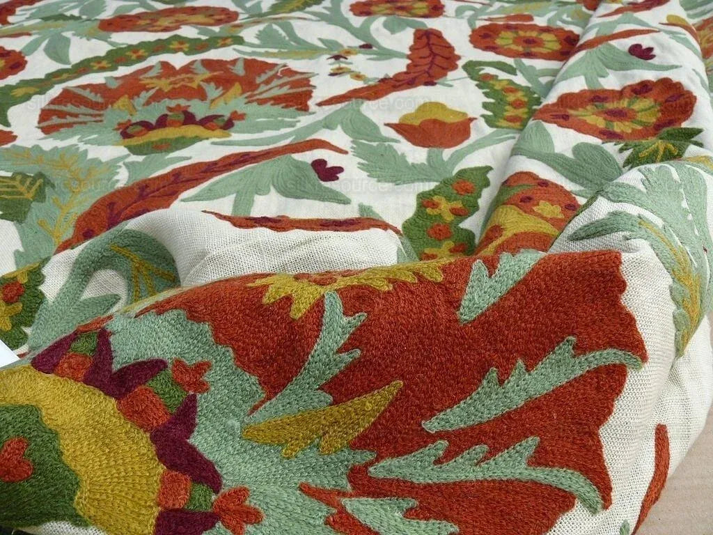 Lee Jofa/oscar De La Renta Termez Embroidery Floral Merlot/olive Red Green crewel Tulip Sunflower MSRP USD 550/yard!