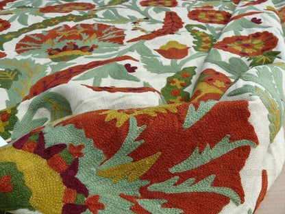 Lee Jofa/oscar De La Renta Termez Embroidery Floral Merlot/olive Red Green crewel Tulip Sunflower MSRP USD 550/yard!