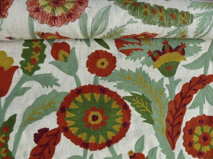 Lee Jofa/oscar De La Renta Termez Embroidery Floral Merlot/olive Red Green crewel Tulip Sunflower MSRP USD 550/yard!