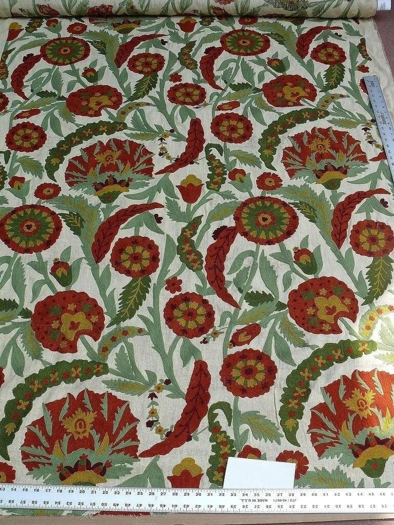 Lee Jofa/oscar De La Renta Termez Embroidery Floral Merlot/olive Red Green crewel Tulip Sunflower MSRP USD 550/yard!