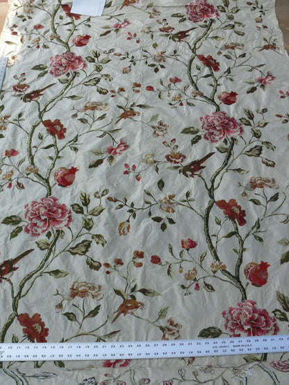 Lee Jofa Danthe Silk Embroidery Chinoisery Bird Flower Tree Peony Pomegranate pink Red Green on Cream MSRP USD 596/y