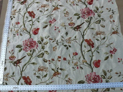 Lee Jofa Danthe Silk Embroidery Chinoisery Bird Flower Tree Peony Pomegranate pink Red Green on Cream MSRP USD 596/y