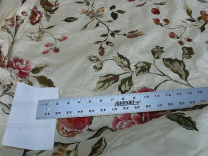 Lee Jofa Danthe Silk Embroidery Chinoisery Bird Flower Tree Peony Pomegranate pink Red Green on Cream MSRP USD 596/y