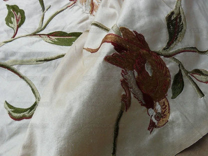 Lee Jofa Danthe Silk Embroidery Chinoisery Bird Flower Tree Peony Pomegranate pink Red Green on Cream MSRP USD 596/y