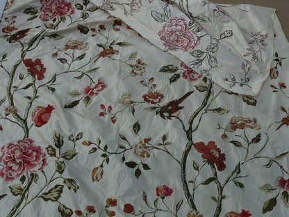 Lee Jofa Danthe Silk Embroidery Chinoisery Bird Flower Tree Peony Pomegranate pink Red Green on Cream MSRP USD 596/y