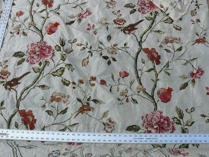 Lee Jofa Danthe Silk Embroidery Chinoisery Bird Flower Tree Peony Pomegranate pink Red Green on Cream MSRP USD 596/y