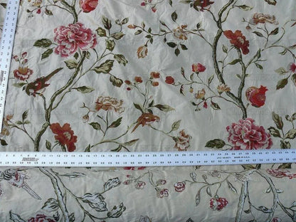 Lee Jofa Danthe Silk Embroidery Chinoisery Bird Flower Tree Peony Pomegranate pink Red Green on Cream MSRP USD 596/y