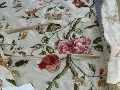 Lee Jofa Danthe Silk Embroidery Chinoisery Bird Flower Tree Peony Pomegranate pink Red Green on Cream MSRP USD 596/y