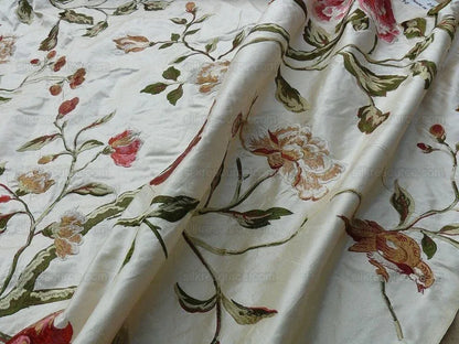 Lee Jofa Danthe Silk Embroidery Chinoisery Bird Flower Tree Peony Pomegranate pink Red Green on Cream MSRP USD 596/y
