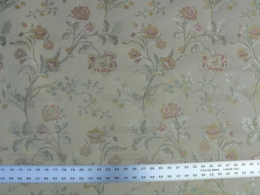 Lee Jofa Audrey 100% Silk Lampas Ivory Carnation Rose French Rococco MSRP USD286/yard