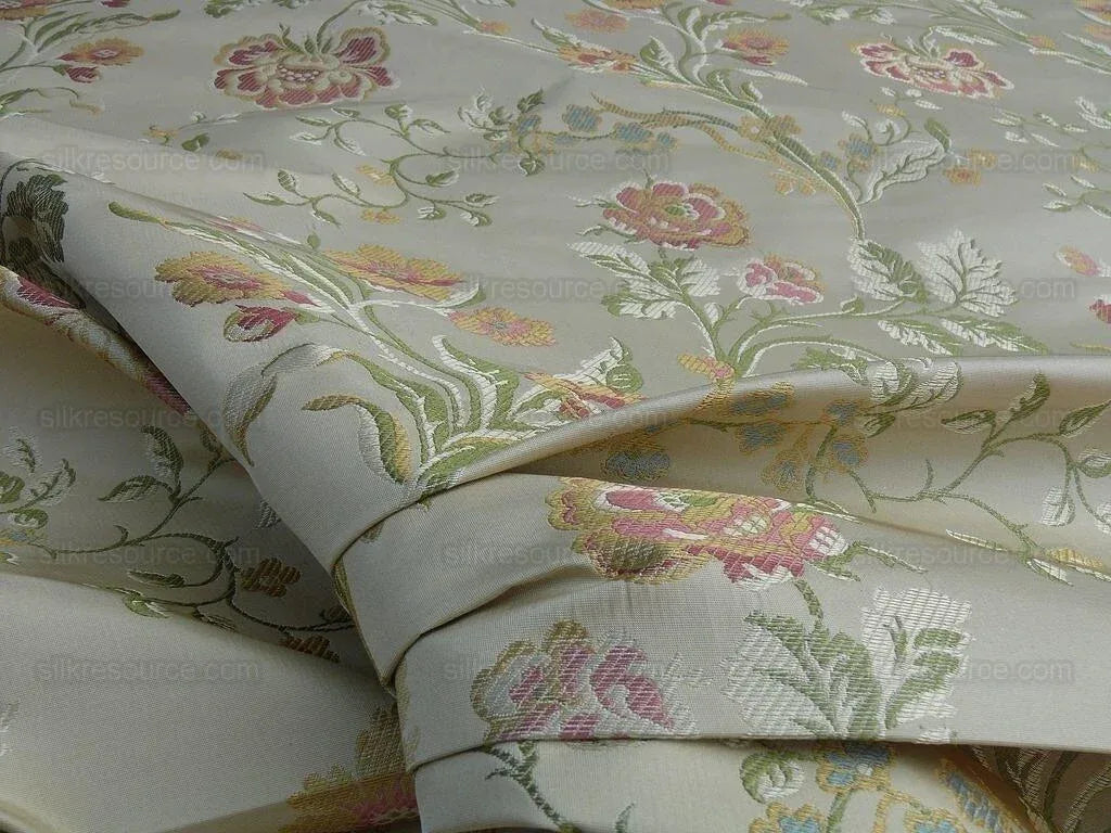 Lee Jofa Audrey 100% Silk Lampas Ivory Carnation Rose French Rococco MSRP USD286/yard
