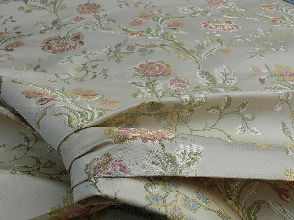Lee Jofa Audrey 100% Silk Lampas Ivory Carnation Rose French Rococco MSRP USD286/yard