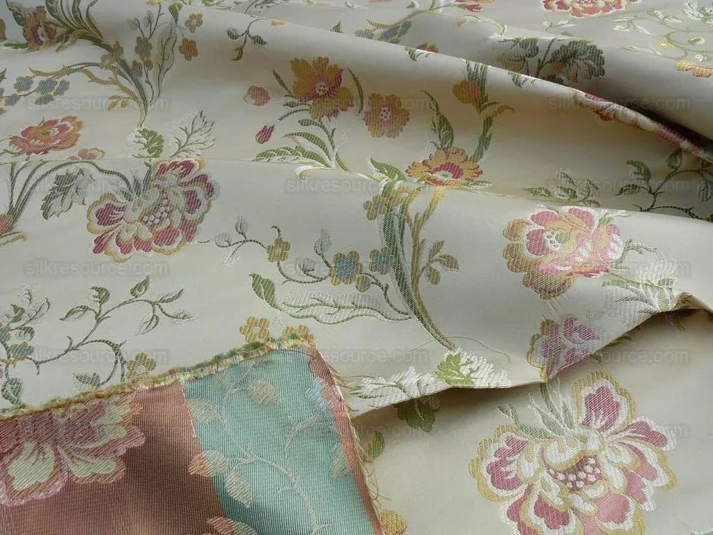 Lee Jofa Audrey 100% Silk Lampas Ivory Carnation Rose French Rococco MSRP USD286/yard