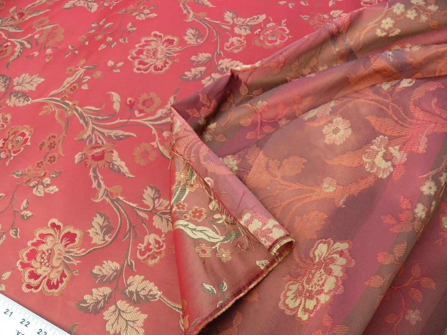 Lee Jofa Audrey 100% Silk Lampas Garnet Red Carnation Rose French Rococco MSRP USD286/yard