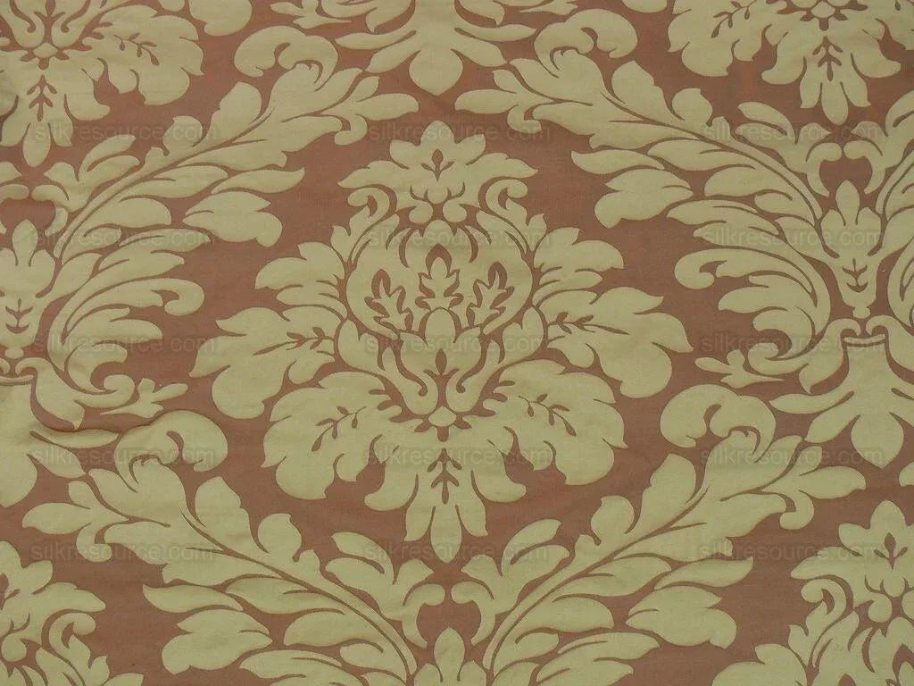 100% Silk Spice Market Orange Pumpkin Gold Grand Damask #1630