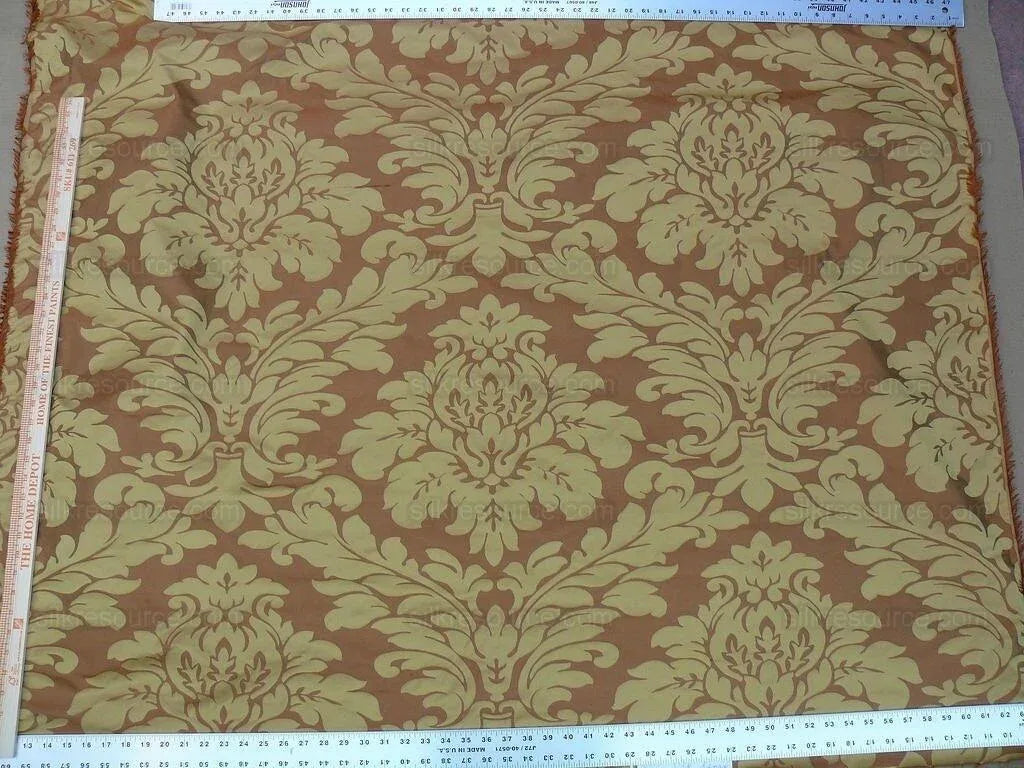 100% Silk Spice Market Orange Pumpkin Gold Grand Damask #1630