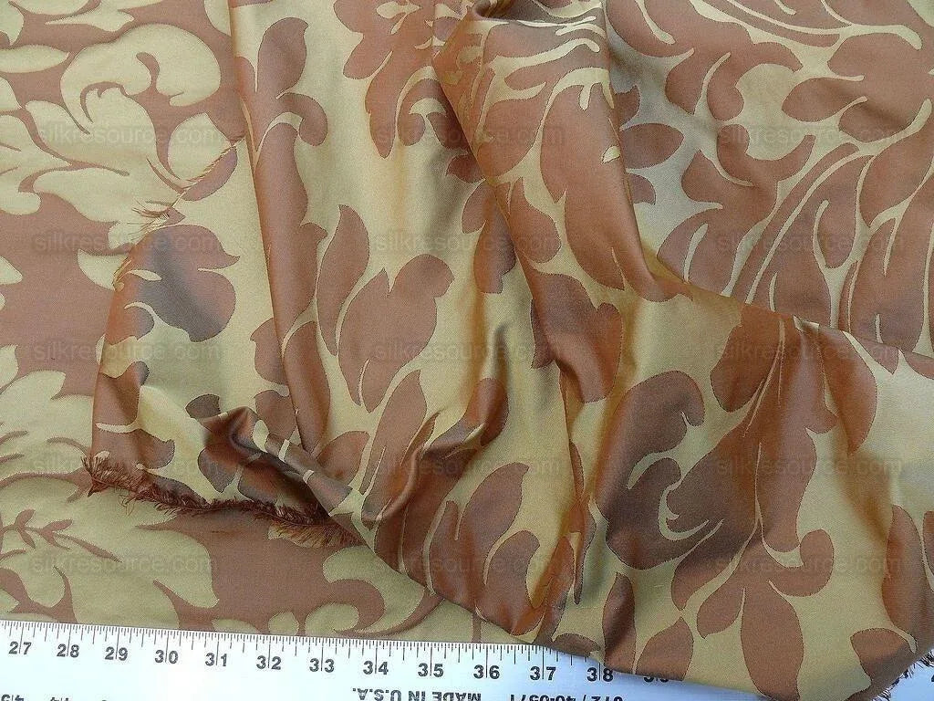 100% Silk Spice Market Orange Pumpkin Gold Grand Damask #1630