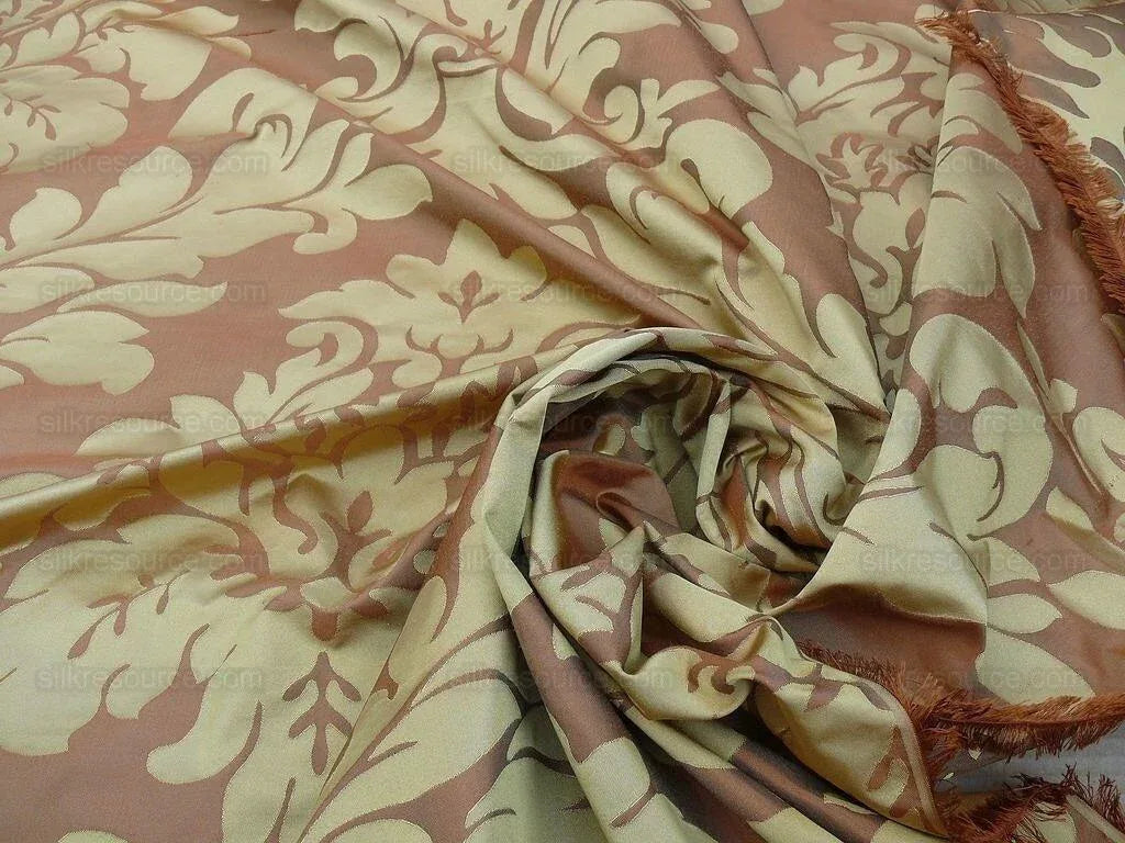 100% Silk Spice Market Orange Pumpkin Gold Grand Damask #1630