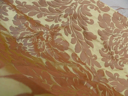 100% Silk Spice Market Orange Pumpkin Gold Grand Damask #1630