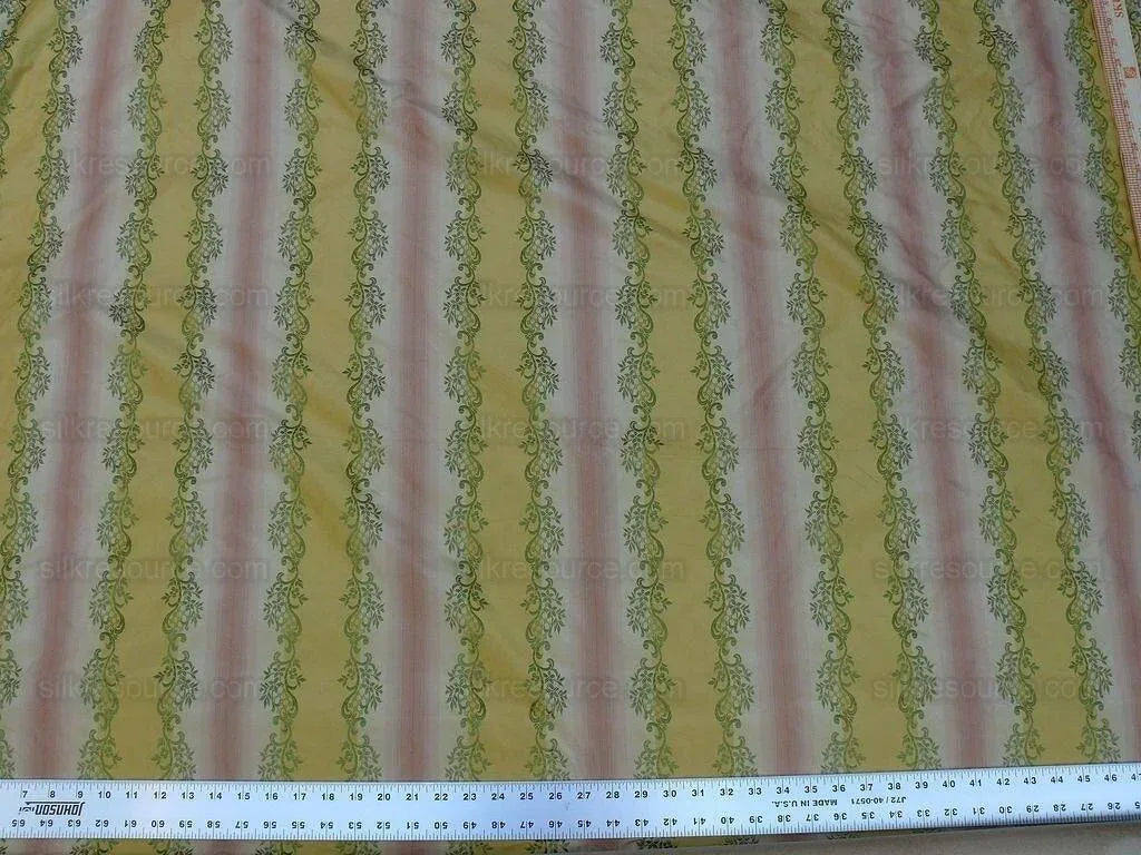 1.2y Designer 100% Silk Lisere Stripe Pink Gold Muted Sage Green