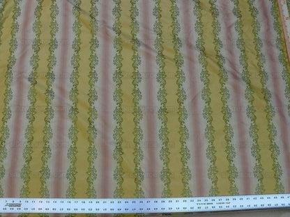 0.8y Designer 100% Silk Lisere Stripe Pink Gold Muted Sage Green