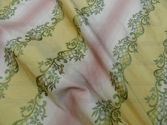 1.2Y DESIGNER 100% SILK LISERE STRIPE PINK GOLD MUTED SAGE GREEN