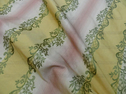 1.2y Designer 100% Silk Lisere Stripe Pink Gold Muted Sage Green