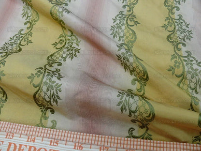 0.8y Designer 100% Silk Lisere Stripe Pink Gold Muted Sage Green