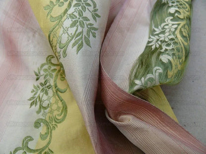 1.2y Designer 100% Silk Lisere Stripe Pink Gold Muted Sage Green