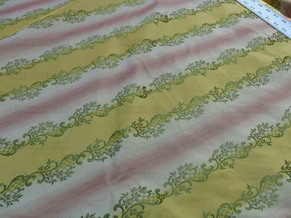 1.2y Designer 100% Silk Lisere Stripe Pink Gold Muted Sage Green