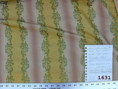 0.8y Designer 100% Silk Lisere Stripe Pink Gold Muted Sage Green