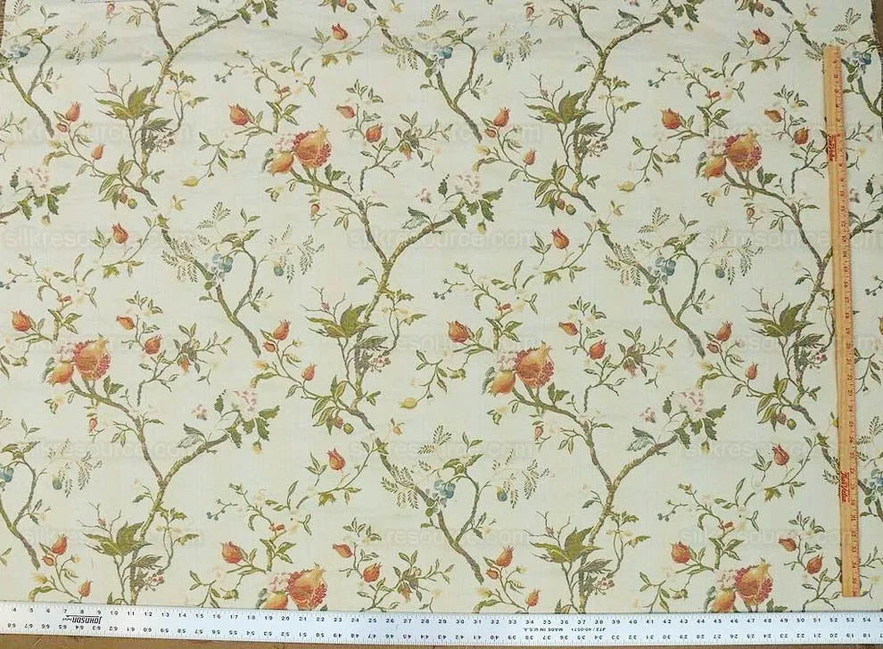 Renaissance Lampas Melograno Pom Fig Rose Tree Of Life On Cream White #1632