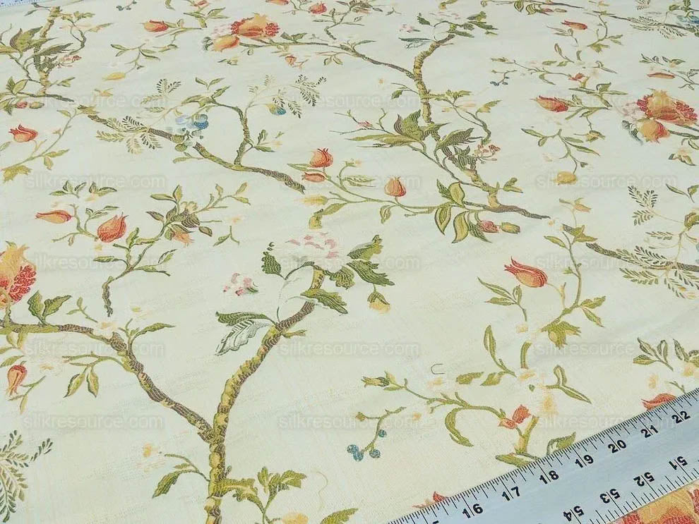 Renaissance Lampas Melograno Pom Fig Rose Tree Of Life On Cream White #1632