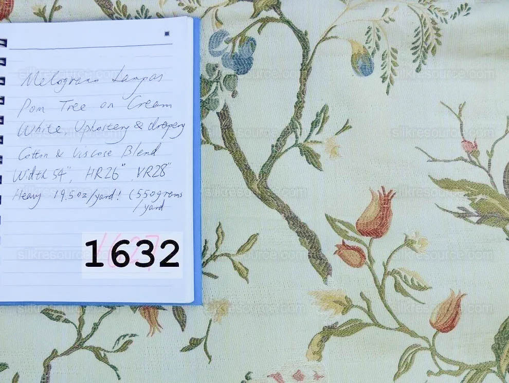 Renaissance Lampas Melograno Pom Fig Rose Tree Of Life On Cream White #1632