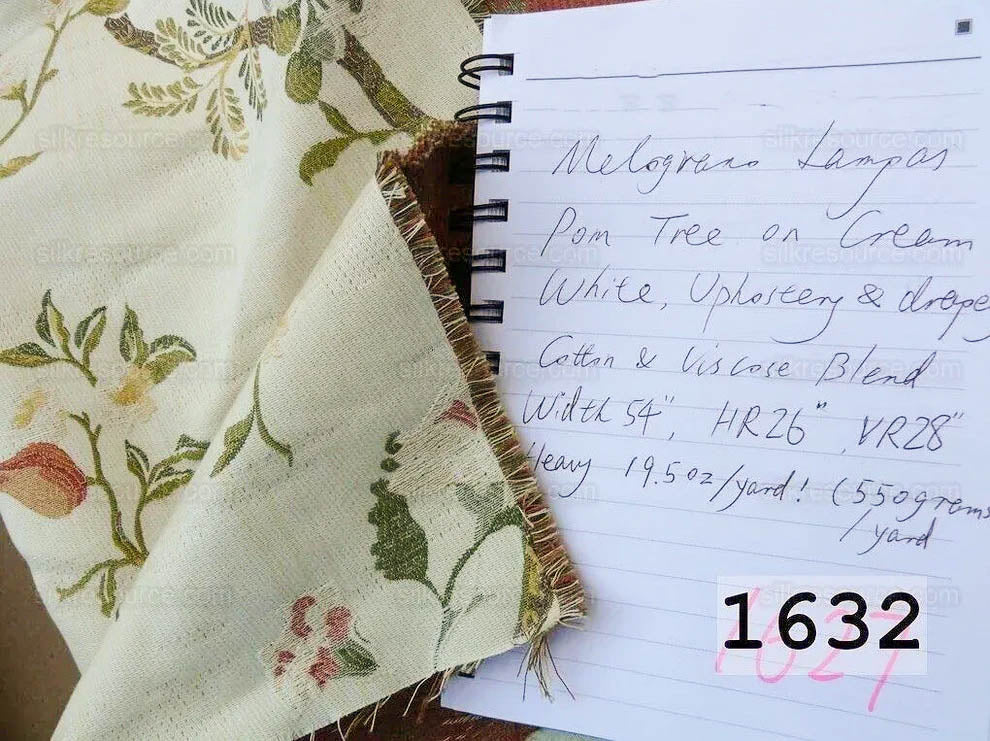 Renaissance Lampas Melograno Pom Fig Rose Tree Of Life On Cream White #1632