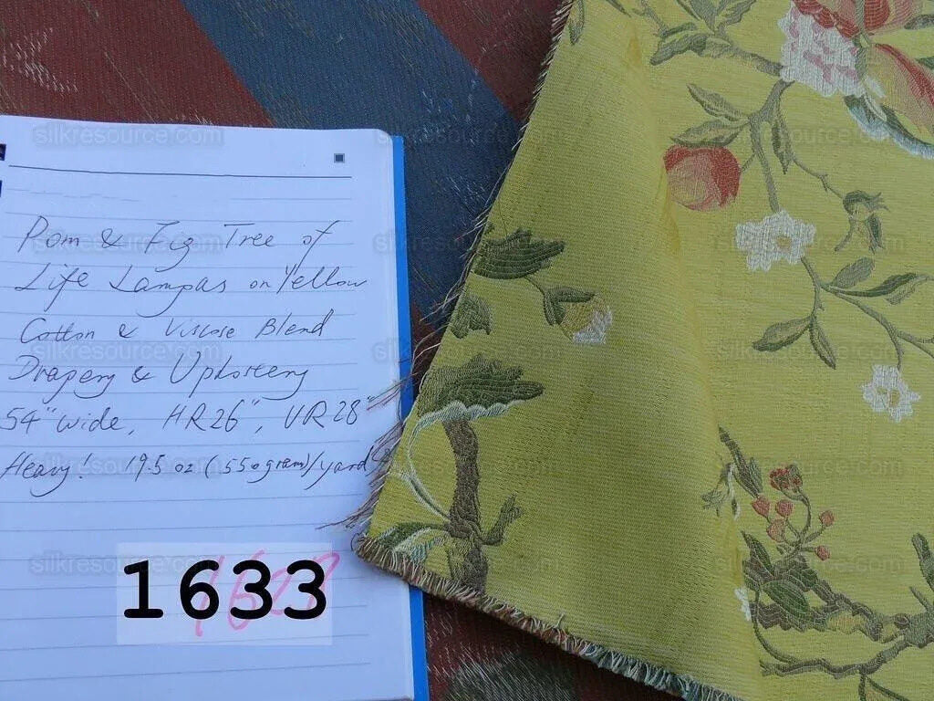 Renaissance Lampas Melograno Pom Fig Rose Tree Of Life On Yellow Gold #1633