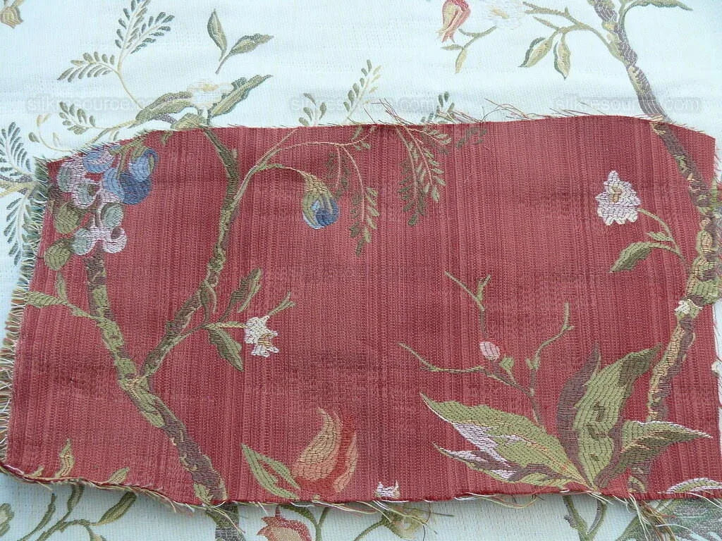 Renaissance Lampas Melograno Pom Fig Rose Tree Of Life On Red #1635