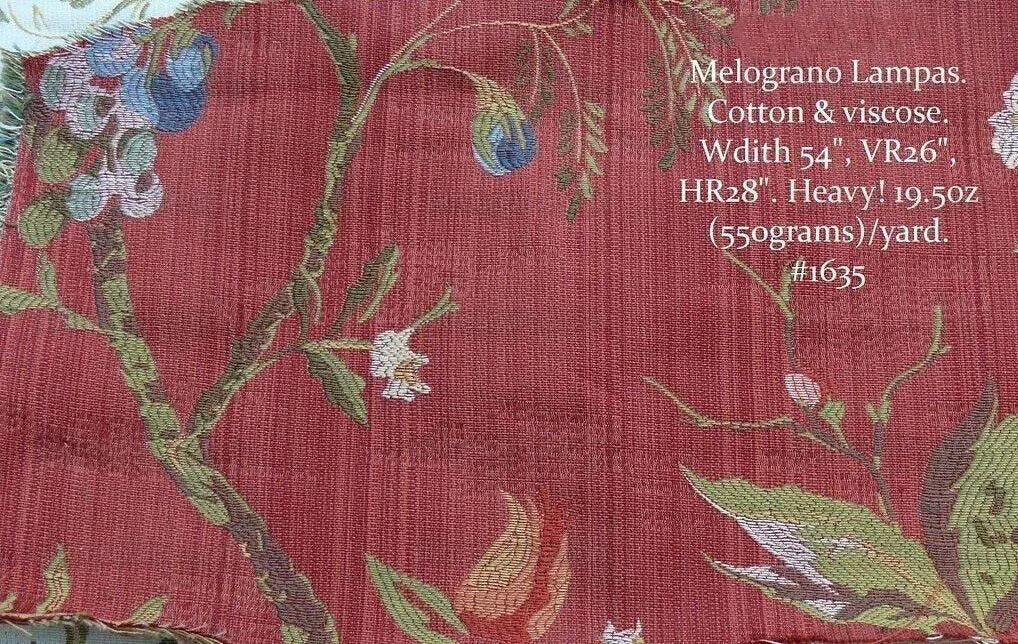 Renaissance Lampas Melograno Pom Fig Rose Tree Of Life On Red #1635