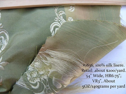 Desiner 100% Silk Lisere Green Beige Silver Floral Stripe