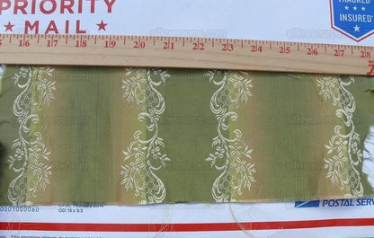 Desiner 100% Silk Lisere Green Beige Silver Floral Stripe