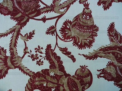 By Yd Lee Jofa Exotic Fruits Brick Biscuit Red on White Pom Thistle Vine Tropical Large Linen Print MSRP USD 196/Y