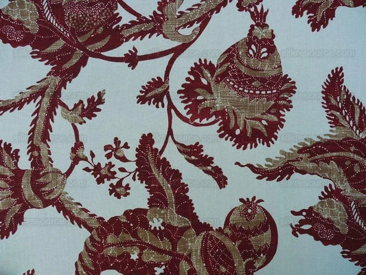 By Yd Lee Jofa Exotic Fruits Brick Biscuit Red on White Pom Thistle Vine Tropical Large Linen Print MSRP USD 196/Y