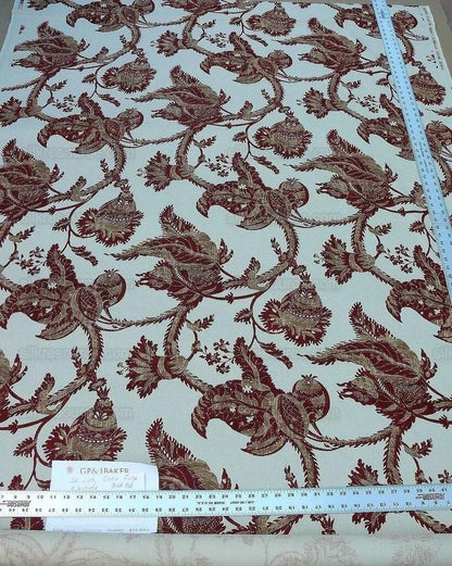 By Yd Lee Jofa Exotic Fruits Brick Biscuit Red on White Pom Thistle Vine Tropical Large Linen Print MSRP USD 196/Y