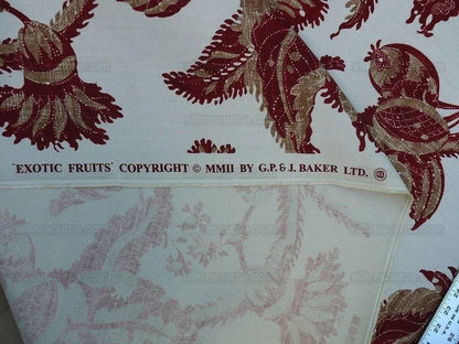 By Yd Lee Jofa Exotic Fruits Brick Biscuit Red on White Pom Thistle Vine Tropical Large Linen Print MSRP USD 196/Y