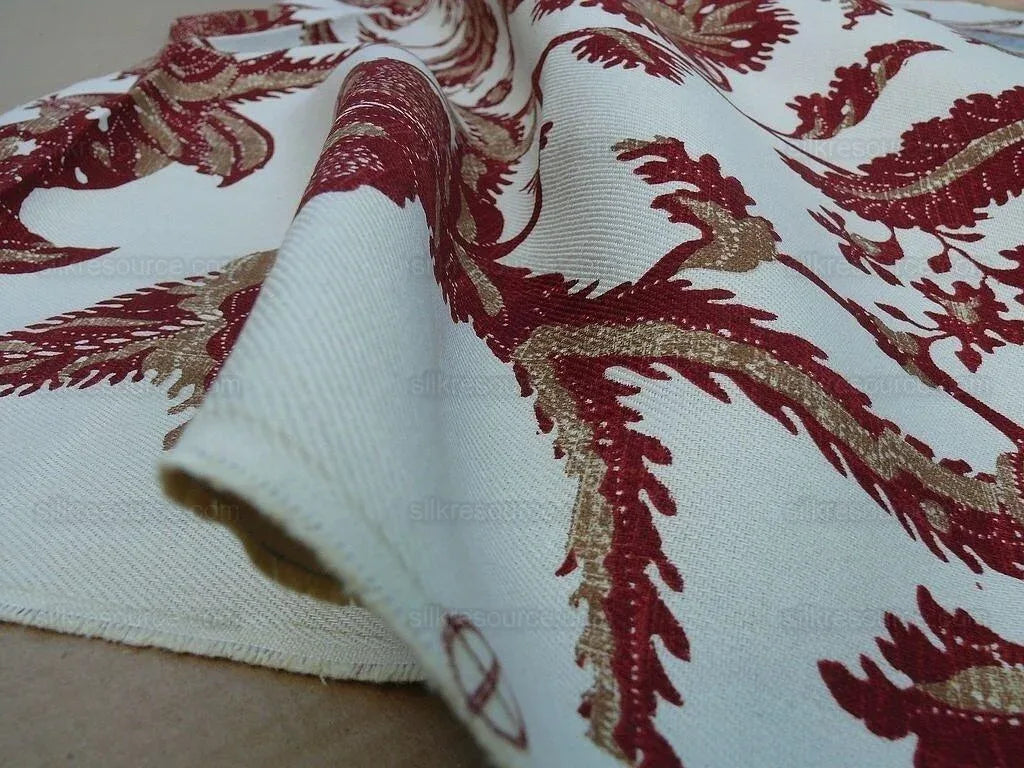 By Yd Lee Jofa Exotic Fruits Brick Biscuit Red on White Pom Thistle Vine Tropical Large Linen Print MSRP USD 196/Y