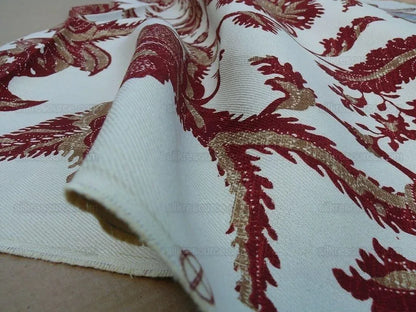 By Yd Lee Jofa Exotic Fruits Brick Biscuit Red on White Pom Thistle Vine Tropical Large Linen Print MSRP USD 196/Y