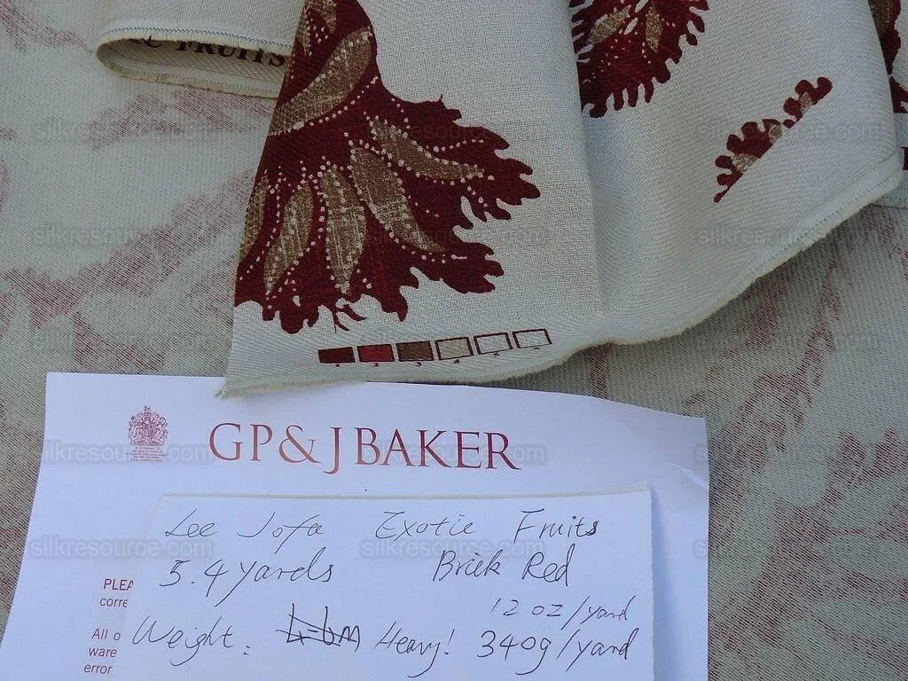 By Yd Lee Jofa Exotic Fruits Brick Biscuit Red on White Pom Thistle Vine Tropical Large Linen Print MSRP USD 196/Y