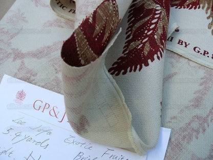 By Yd Lee Jofa Exotic Fruits Brick Biscuit Red on White Pom Thistle Vine Tropical Large Linen Print MSRP USD 196/Y