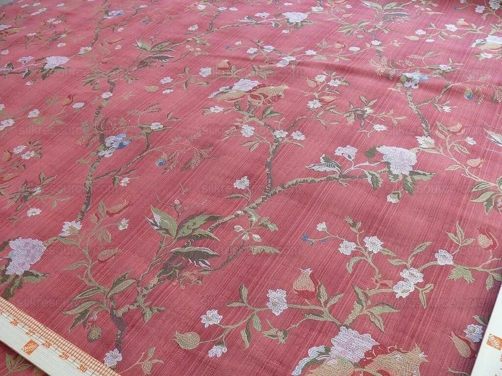 Renaissance Lampas Melograno Pom Fig Rose Tree Of Life On Red #1635