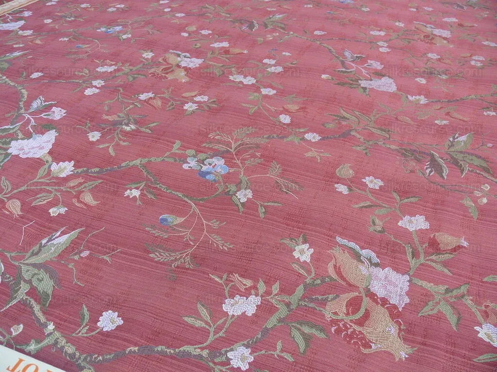 Renaissance Lampas Melograno Pom Fig Rose Tree Of Life On Red #1635